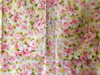 Vtg 50s 60s Pink Yellow Floral Muslin Complete Full / Double Bed Sheet Set
