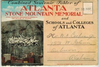 Vintage 1937 Stone Mountain Atlanta Souvenir Card Folder Cyclorama Georgia Tech