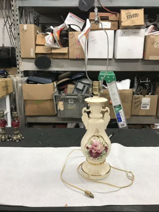 Vintage Victorian - Style White Floral Enameled Lamp Gold Metallic Trimmed