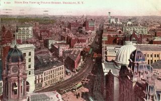 1911 Birds Eye View Of Fulton Street Brooklyn York Antique Postcard