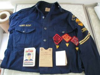 1944 - 45 Cub Scout Uniform Shirt W/ Patches & My Cub Card 1940 