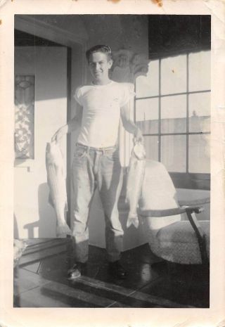 Oakland Ca Young Man With Bass Fish Jerry Williams 1950s Vtg Black White Photo