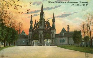 1910 Main Entrance To Greenwood Cemetery Brooklyn York Hand Colored Postcard