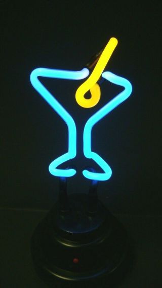 Neon Martini Glass Olive Light Up & Flashing Decor Bar Rec Room Table Sculpture