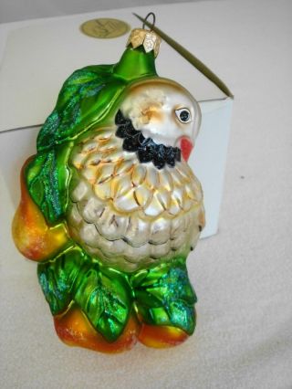 Very Rare Christopher Radko Partridge In A Pear Tree Glass Christmas Ornament