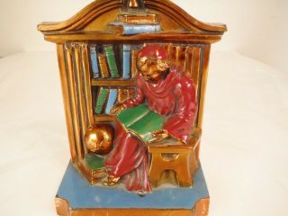 Antique Unique with Globe Copper 1922 L V Aronson Monk Priest Library Bookend 2