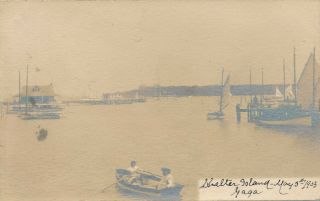 Shelter Island Ny – Boats And Shore Scene Real Photo Postcard – Long Island