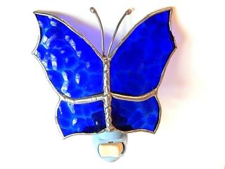 Vintage Blue Bakelite Stained Glass Butterfly Art Deco Electric Night Lamp Light