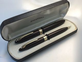 Vintage Sheaffer Fountain Pen Pencil Set In Case 14k Nib