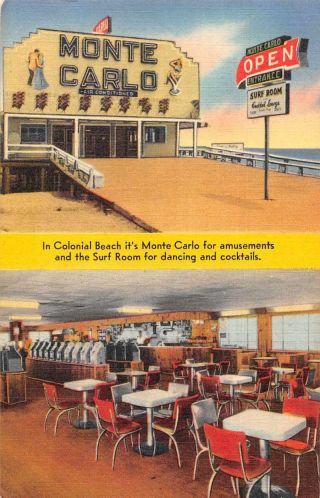 Colonial Beach Virginia Monte Carlo Amusements Slot Machines Postcard Jf235723