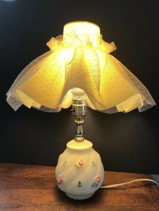 Shabby Vintage Victorian Chic Glass Barbola Rose Small Table Lamp