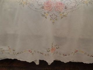 Vintage Madeira Tablecloth Embroidery Cutwork Roses Rectangle Banquet