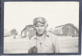 387p Vintage Photo Army Air Force Flight Goggles Aviation Military Quonset Hut