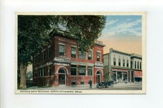 North Attleboro Ma Mass Antique Postcard,  Savings Bank Building,  Store,  Car