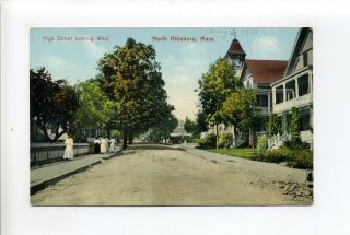 North Attleboro Ma Mass Antique Postcard,  Women Walking Along High Street,  Homes