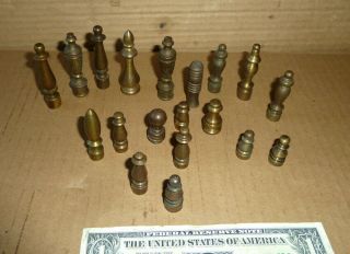 Vintage 18 Brass Finials,  Lamp,  Clock,  Furniture Part,  Threaded Hold,  Old Light Tool
