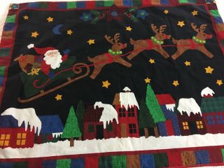Vintage Handmade Christmas Quilt Santa And His Reindeer