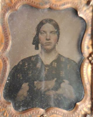 Tintype Photo T1222 Woman W/ Tinted Cheeks - Brass Frame & Glass - 1/2 Case