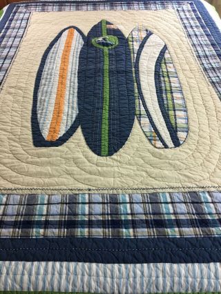 Vintage Hand Crafted Surf Board Quilt By Pottery Barn 68 " X 83 " Hand Quilted