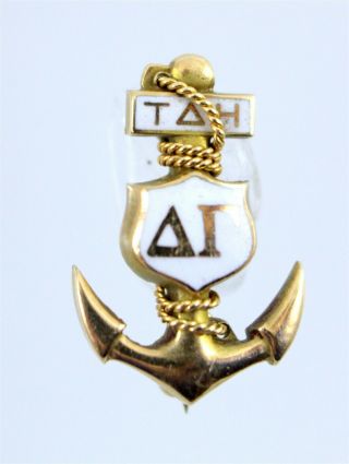 Delta Gamma Anchor Badge 10k Yellow Gold & White Enamel Sorority Pin