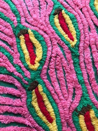 Tropical Pink Green Fathers Vintage Chenille Bedspread Fabric Piece 12 " X21 "