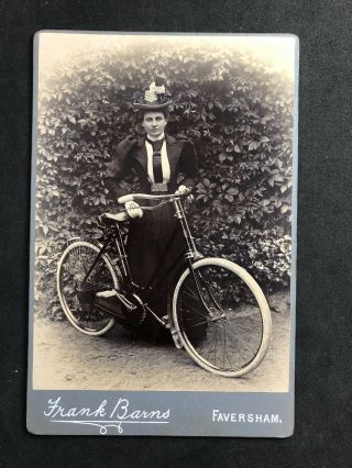 Victorian Photo: Cabinet Card: Young Lady Bicycle: Silver Belt: Barns: Faversham