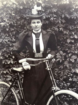 Victorian Photo: Cabinet Card: Young Lady Bicycle: Silver Belt: Barns: Faversham 2