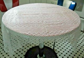Vintage/antique Hand Made Netting Lace Table Cover Cloth 42 " X 55 "