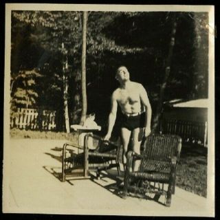Vintage Photo Shirtless Athletic Man Ready To Sun Bathe Bulge | Gay Interest