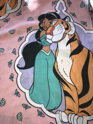 Vintage Disney Princess Jasmine Twin Flat Sheet Aladdin Rajah Pink Fabric Craft