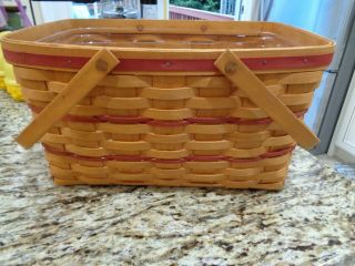 Longaberger Large Market Basket With Protector And Red Weave