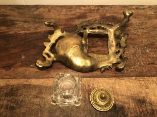 Vintage Victorian Antique Style Brass Desk Tray Art Nouveau With Crystal Inkwell 4