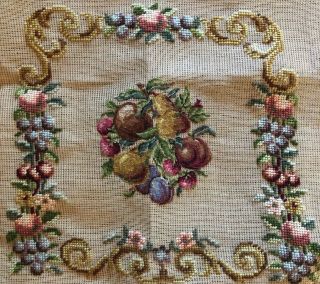 Vintage Pinpoint Needlepoint Hand Made Chair Cover Sized Fruit Flower Upholstery