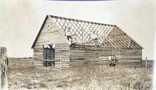 Barn Raising Rppc Real Photo Postcard 1900s Rare