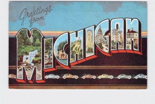 Big Large Letter Vintage Postcard Greetings From Michigan 1