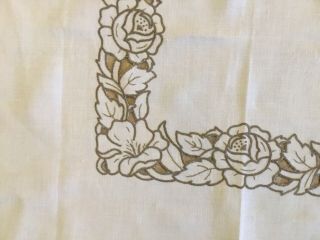 Vintage Tablecloth,  Linen,  Very Light Beige,  Flower Embroidery & Cut Work,  Beige 3