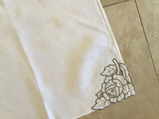Vintage Tablecloth,  Linen,  Very Light Beige,  Flower Embroidery & Cut Work,  Beige 5