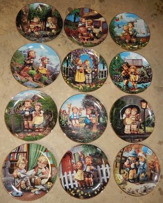 Complete Set Of 12 Little Companions Collector Plates Mj Hummel Danbury - Nm