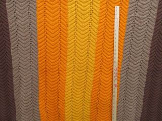 Crocheted Blanket Afghan Ripple Striped Stripe Brown Orange Yellow Fringe 52x74 2
