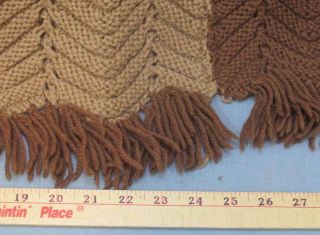 Crocheted Blanket Afghan Ripple Striped Stripe Brown Orange Yellow Fringe 52x74 3