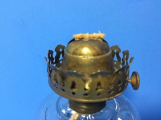 Antique Fancy 8 1/2” Pedestal Glass Finger Oil Lamp M.  B.  Co NY No1 Artic Burner 2