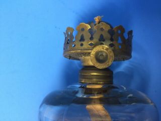Antique Fancy 8 1/2” Pedestal Glass Finger Oil Lamp M.  B.  Co NY No1 Artic Burner 3