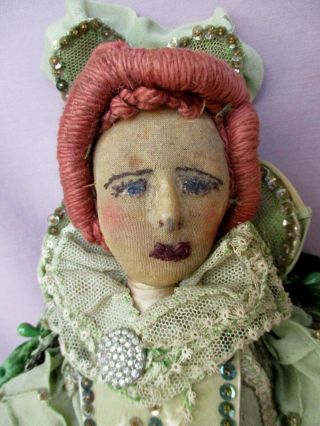 Vintage 17 " Folk Art Cloth Doll Queen Elizabeth I Of England