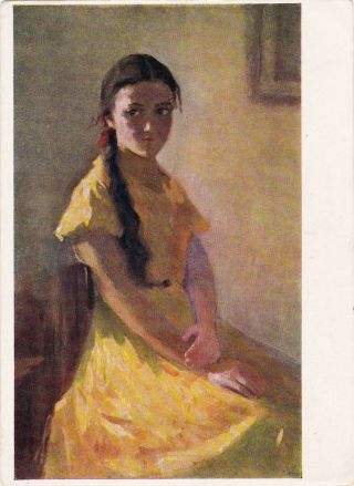 Rare Portrait Of Young Girl In Yellow Dress - Orlova Old Russian Soviet Postcard