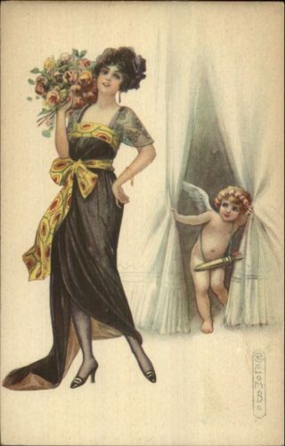 Colombo - Art Deco Fasion Woman & Cupid Series 936 Postcard 2