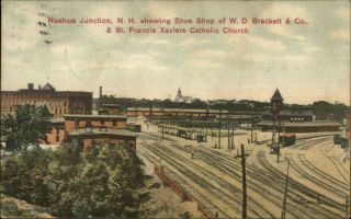 Nashua Junction Nh Shoe Shop Wd Brackett Rr Train Station C1910 Postcard