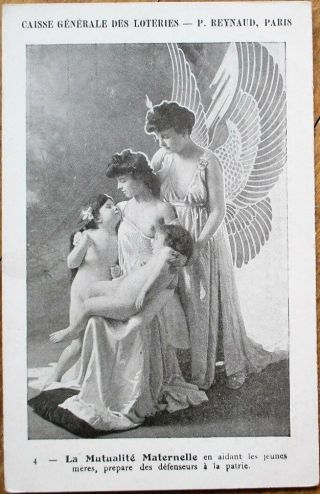 Nude/topless Woman/angel/children 1910 French Lottery Advertising Postcard
