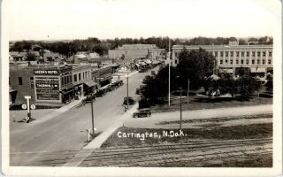 Rppc Carrington,  Nd North Dakota Elevated Street Scene C1930s Cars Postcard