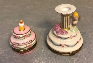 2 Limoges Trinket Box Peint Main France Cake With Candle Pink Birthday Cake With