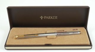 Vintage Parker Brushed Stainless Steel Fountain Pen W/ Authentic Case